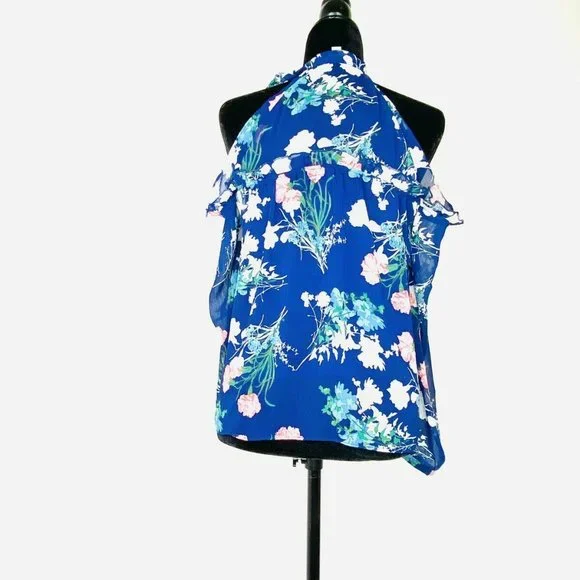 C Boho Chic Floral Blouse Chiffon Cold ShoulderBlue Top By C Size Small - Picture 5 of 8